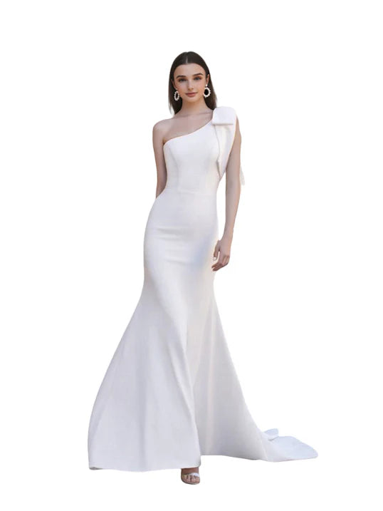 Christa | Damen Modernes Ein-Schulter Figurbetontes Hochzeitskleid