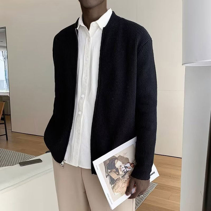 Jürgen | Herren Frühling Strickpullover mit Reißverschluss und Rippstruktur