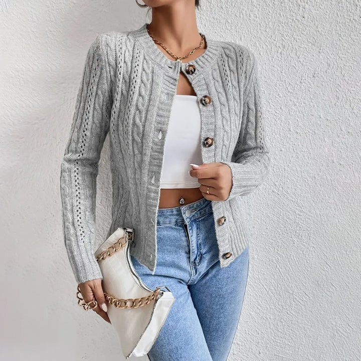 Laura | Damen Moderne Gerippte Kurze Strickjacke