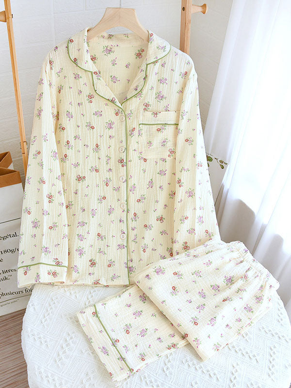 Greta | Damen Pyjama-Set mit Blumenmuster und Knopfhemd