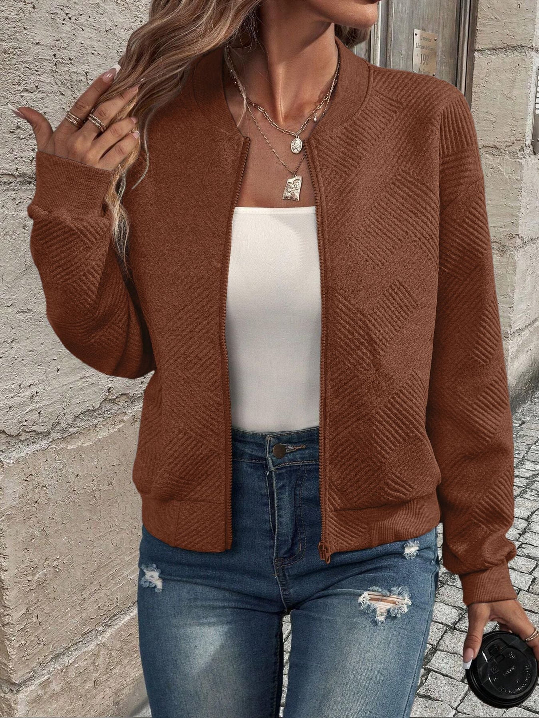 Jessica | Damen Strickjacke mit Reißverschluss und Struktur