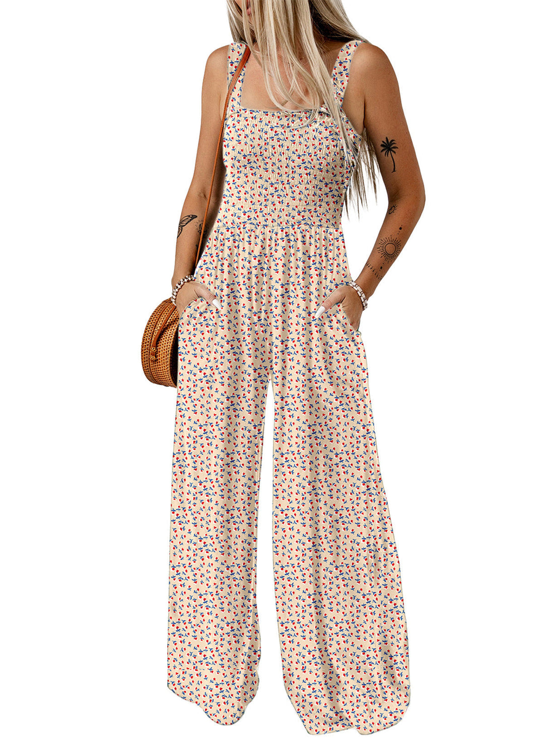 Ursula | Eleganter Damen-Frühlings-Jumpsuit mit Blumenmuster und weitem Bein