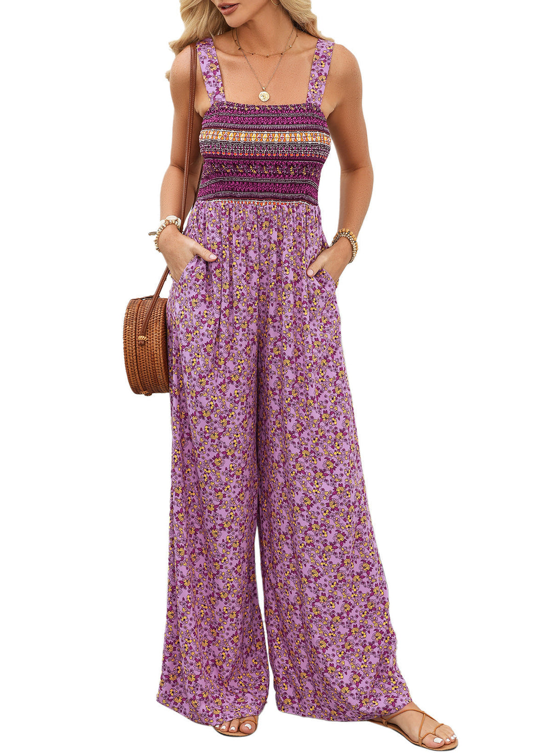 Ursula | Eleganter Damen-Frühlings-Jumpsuit mit Blumenmuster und weitem Bein