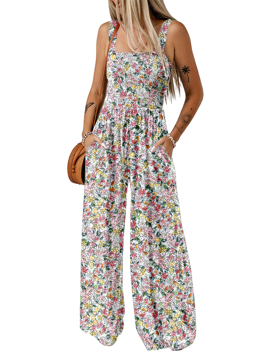 Ursula | Eleganter Damen-Frühlings-Jumpsuit mit Blumenmuster und weitem Bein