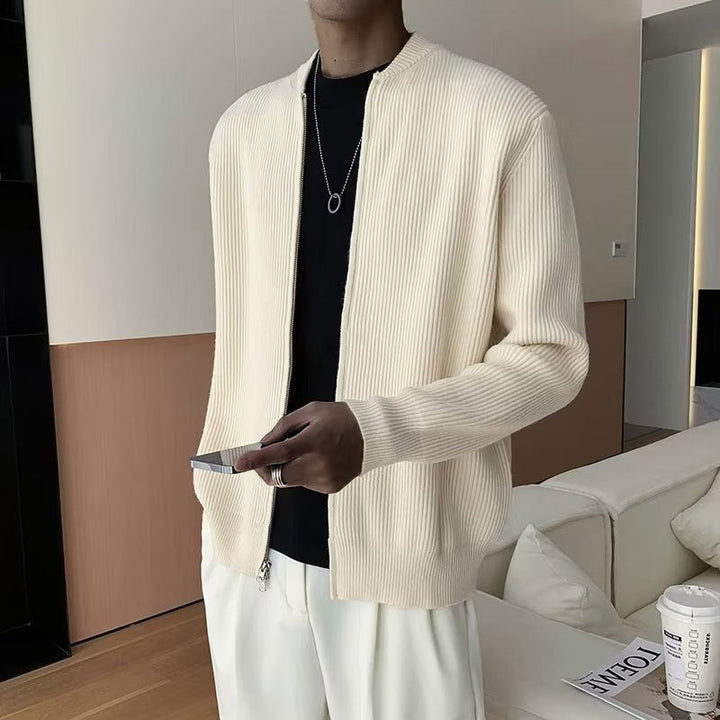 Jürgen | Herren Frühling Strickpullover mit Reißverschluss und Rippstruktur