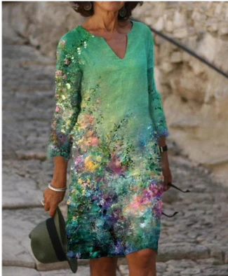 Anja | Damen Langarm Abstraktes Muster Shift Kleid