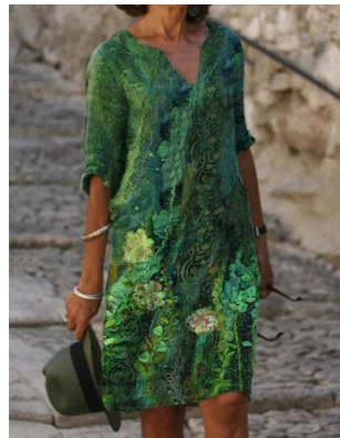 Anja | Damen Langarm Abstraktes Muster Shift Kleid