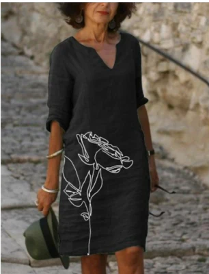 Anja | Damen Langarm Abstraktes Muster Shift Kleid