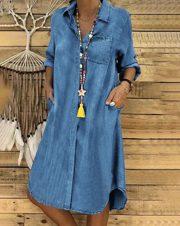 Nora | Stilfuld Denim Skjorte Kjole