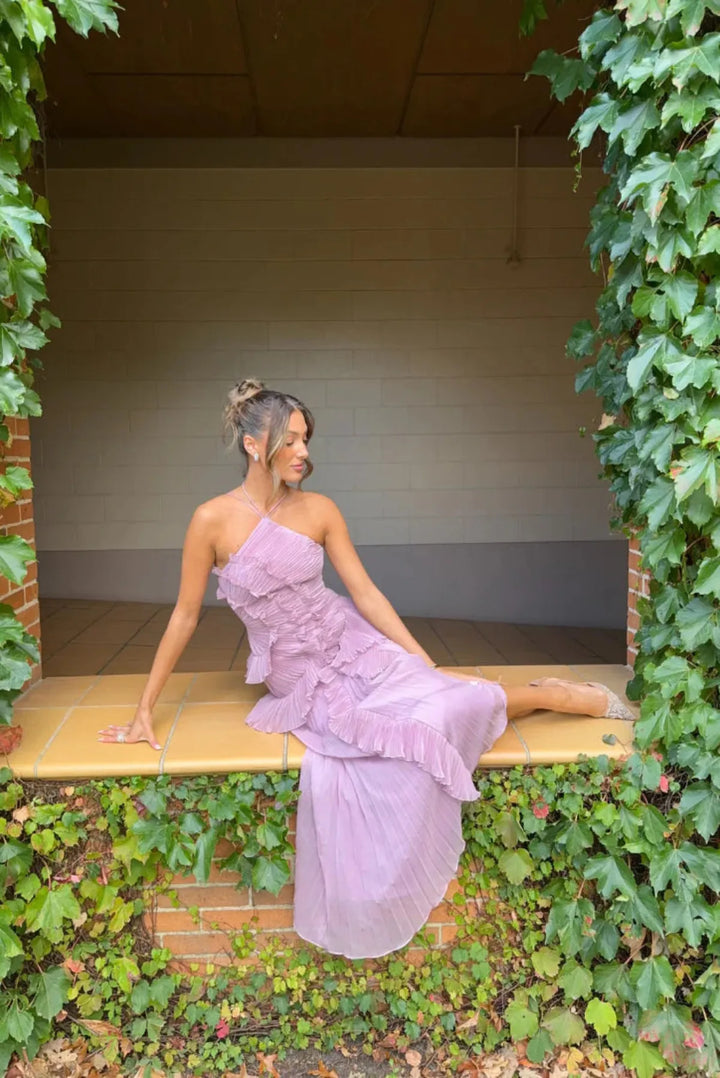 Tanja | Damen Plissiertes Kleid mit Neckholder und Lagenoptik