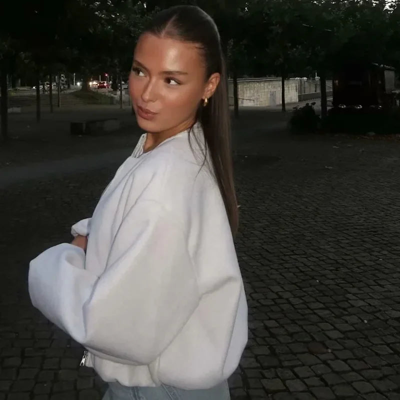 Angela | Damen Locker geschnittene Jacke mit Reißverschluss vorne