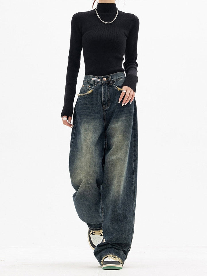 Nadine | Damen Weit Geschnittene Jeans aus Gewaschenem Denim
