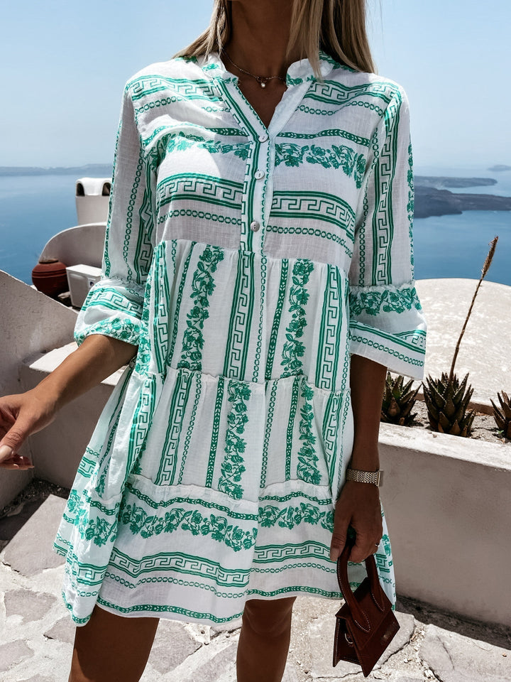 Boho Kjole med Volanger for Kvinner med Blomsterprint