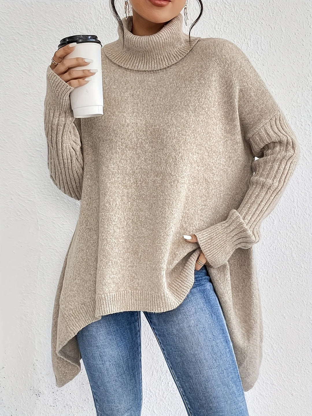 Gudrun | Damen Gemütlicher Oversized Winterpullover mit hohem Kragen