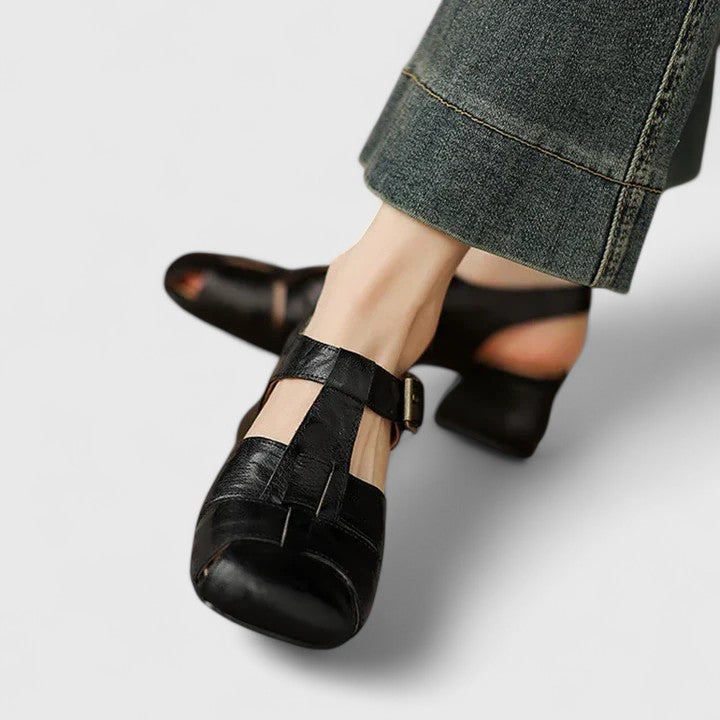 Daniela | Damen Vintage-Sandalen mit Peeptoe und Blockabsatz