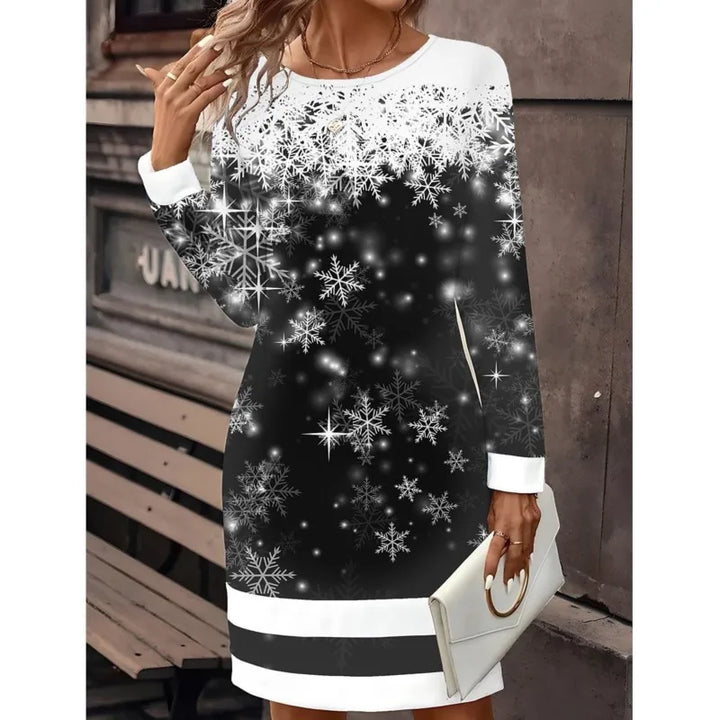 Carolin | Damen Weihnachtspullover-Kleid mit Schneemann-Print