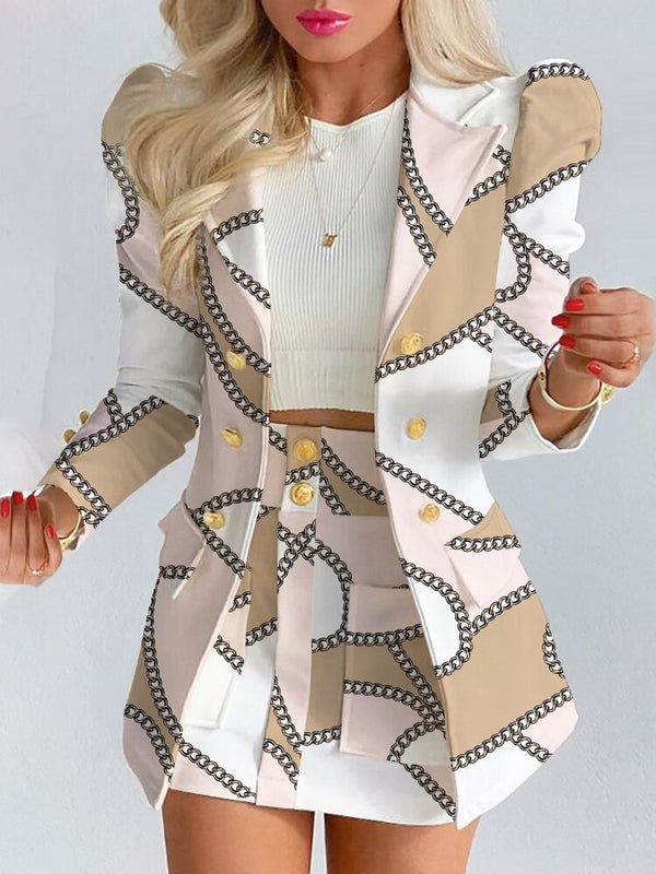 Stefanie | Damen Schickes Kariertes Blazer-und-Rock-Set