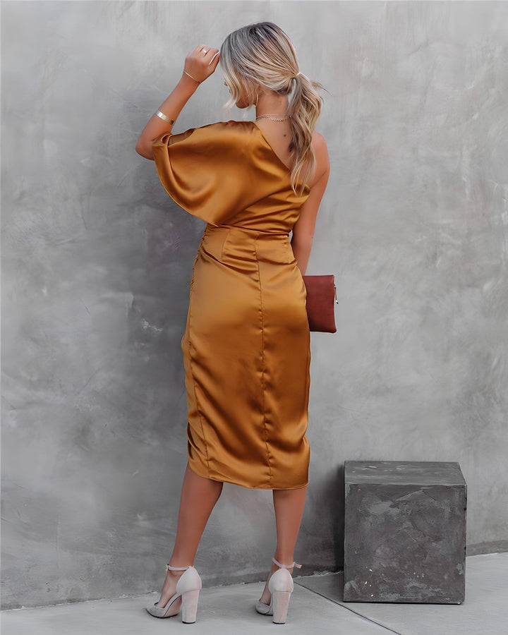 Stefanie | Damen Modernes Midikleid mit asymmetrischem Ärmel