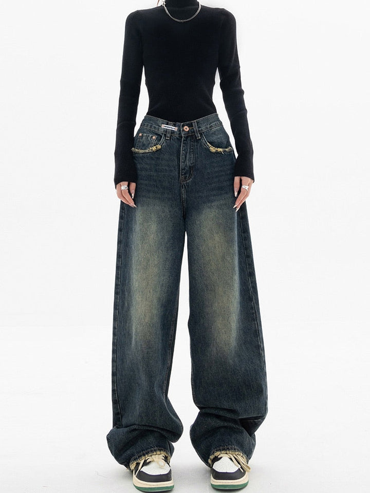 Nadine | Damen Weit Geschnittene Jeans aus Gewaschenem Denim