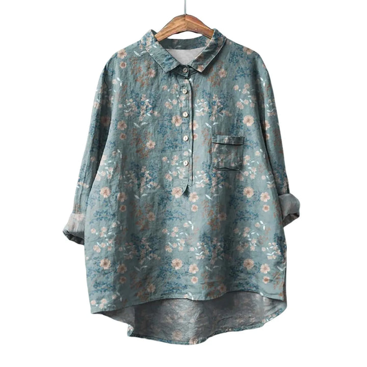 Elise | Retro Blomstret Skjorte med Knapper