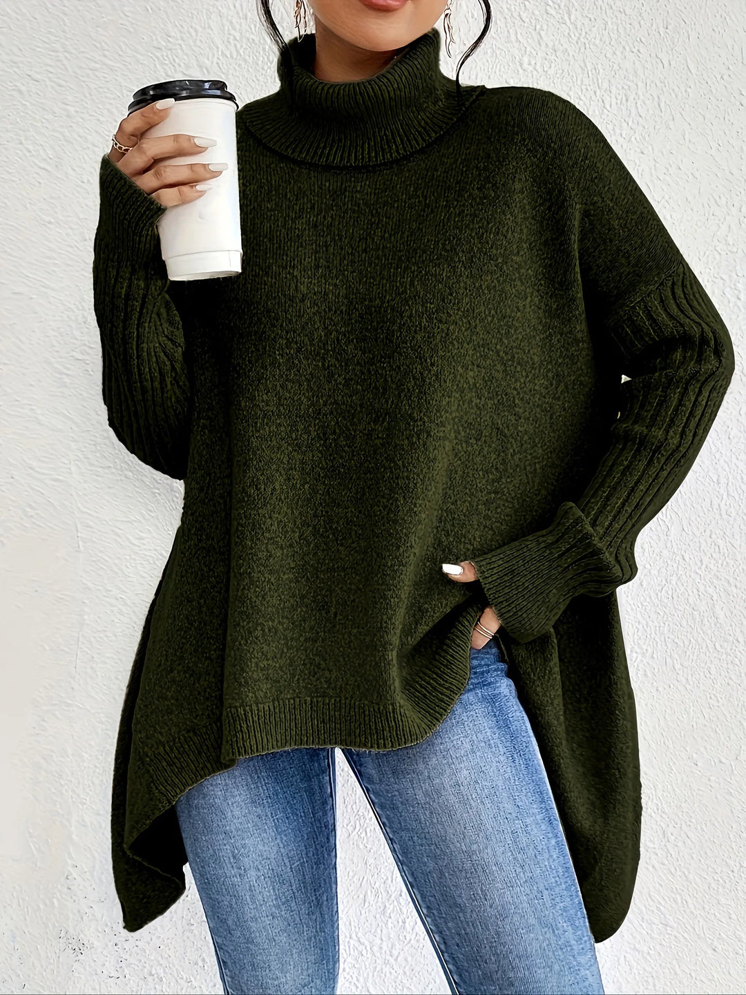 Gudrun | Damen Gemütlicher Oversized Winterpullover mit hohem Kragen
