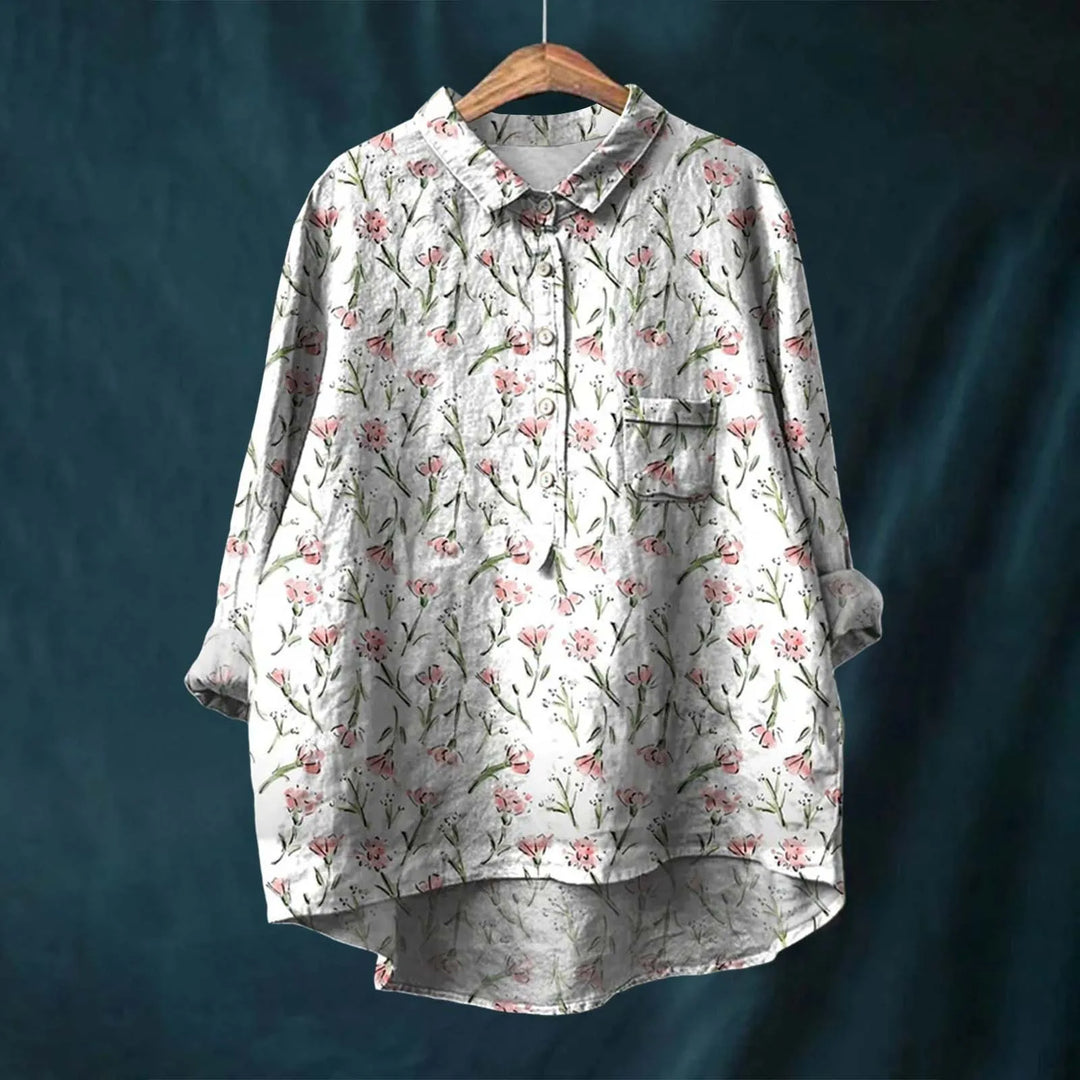 Elise | Retro Blomstret Skjorte med Knapper