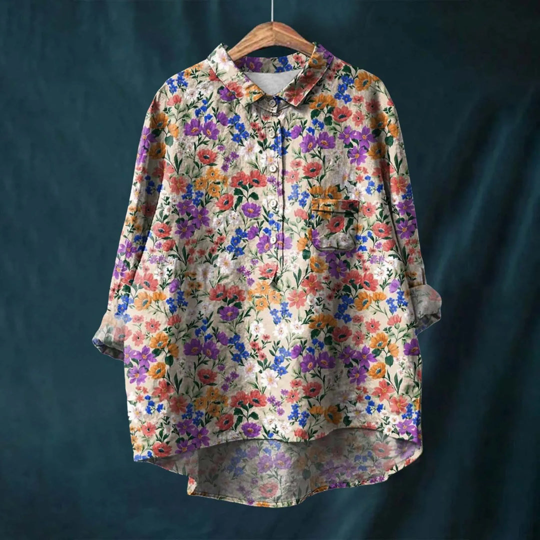 Elise | Retro Blomstret Skjorte med Knapper