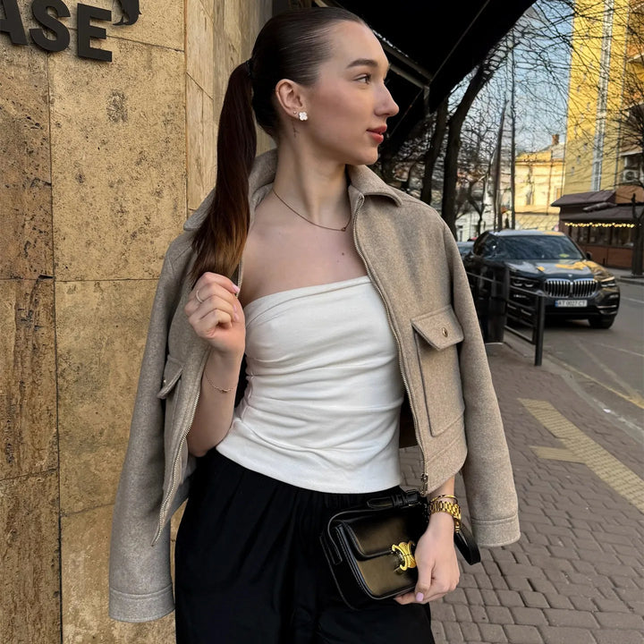Kerstin | Damen Freizeit-Jacke mit Reißverschluss und Woll-Mix