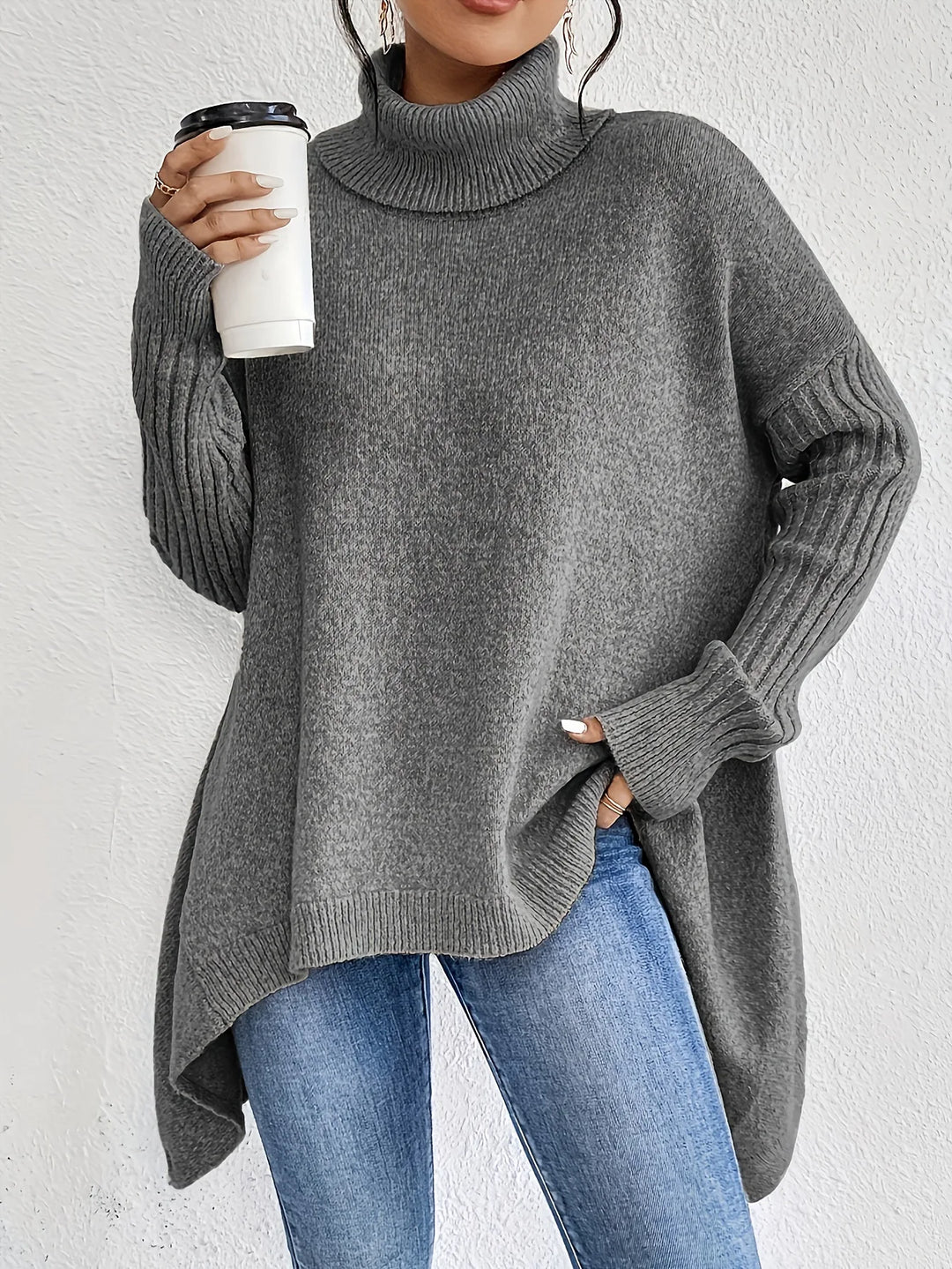 Gudrun | Damen Gemütlicher Oversized Winterpullover mit hohem Kragen