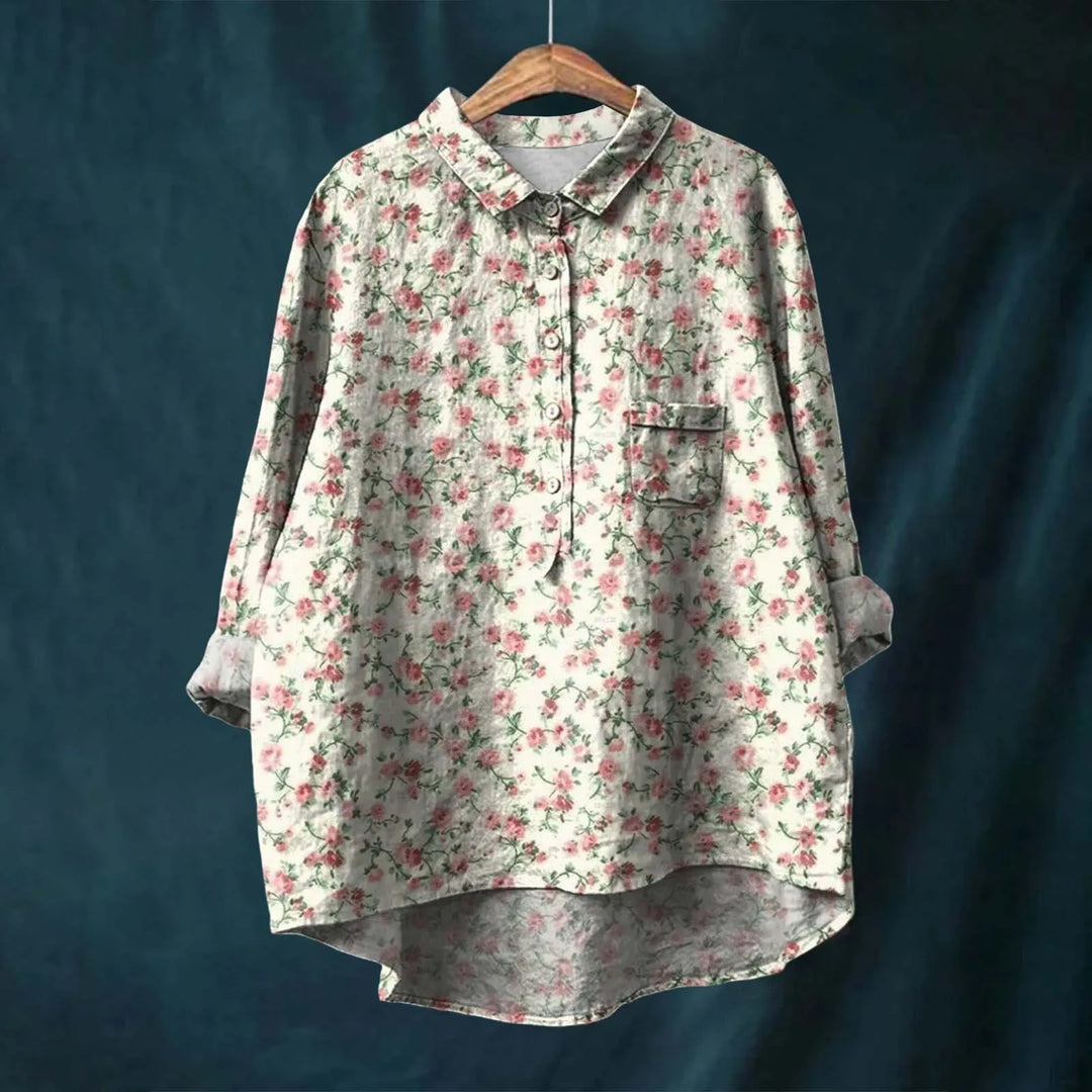 Elise | Retro Blomstret Skjorte med Knapper