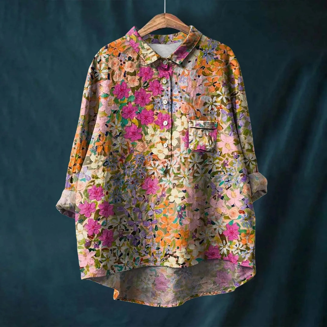 Elise | Retro Blomstret Skjorte med Knapper