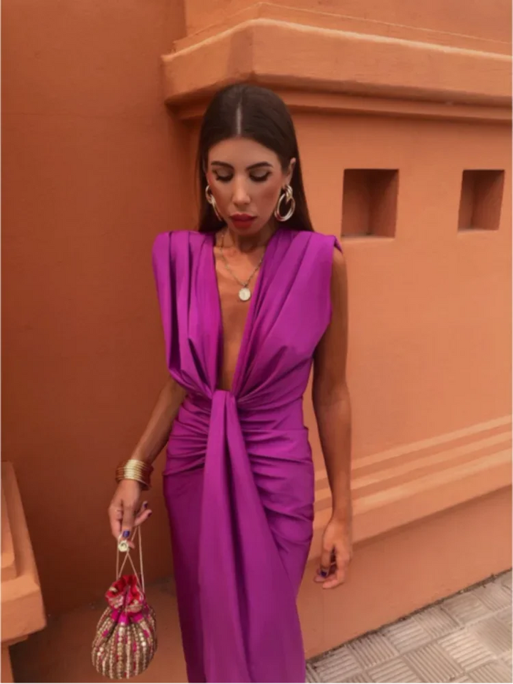 Eva | Damen Kleid für Hochzeitsgäste mit gerafftem V-Ausschnitt