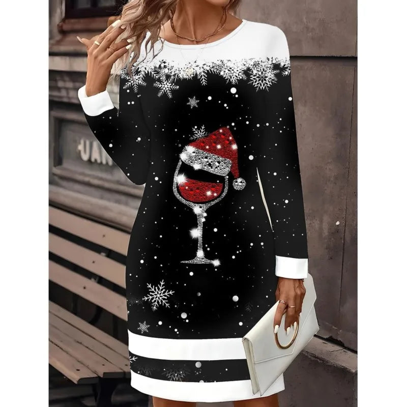 Carolin | Damen Weihnachtspullover-Kleid mit Schneemann-Print