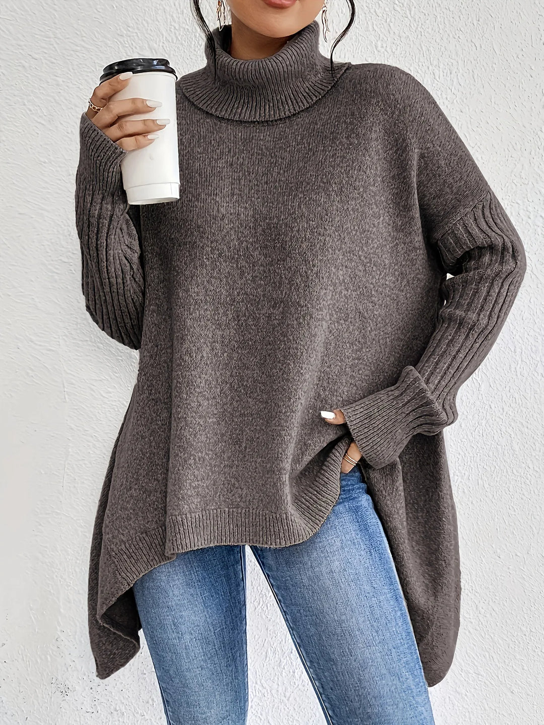 Gudrun | Damen Gemütlicher Oversized Winterpullover mit hohem Kragen