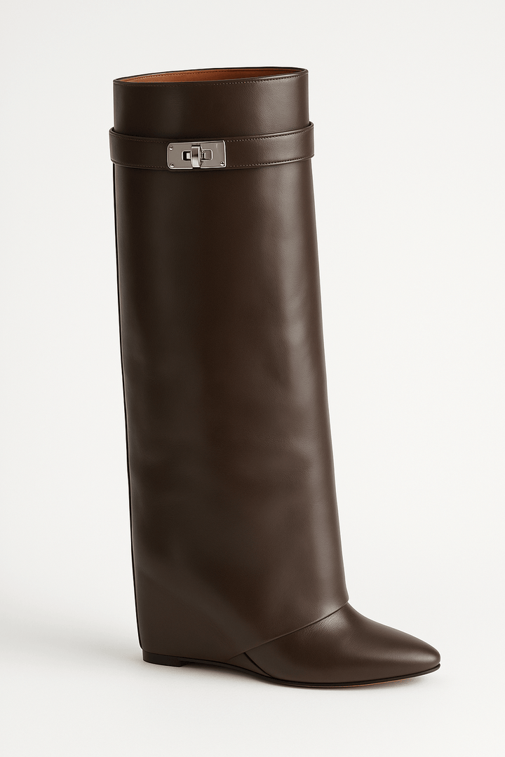 Felicia | Damen Elegante Stiefel mit Keilabsatz und spitzer Schuhspitze