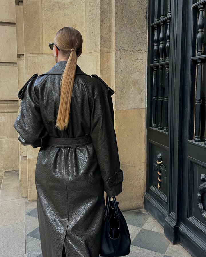 Marie | Damen Langer Winter-Trenchmantel aus Leder