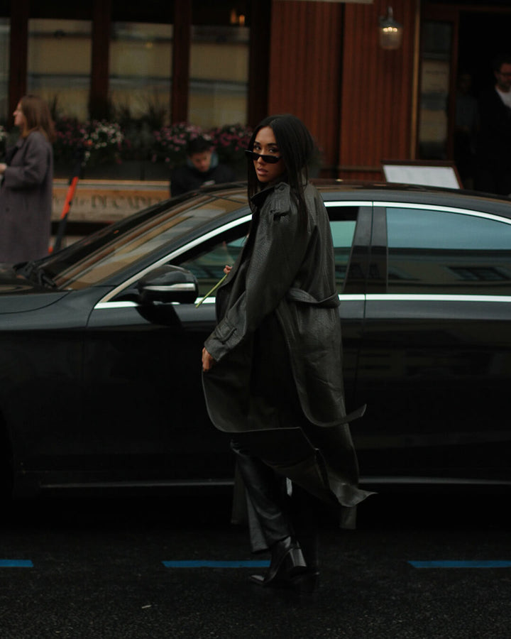 Marie | Damen Langer Winter-Trenchmantel aus Leder