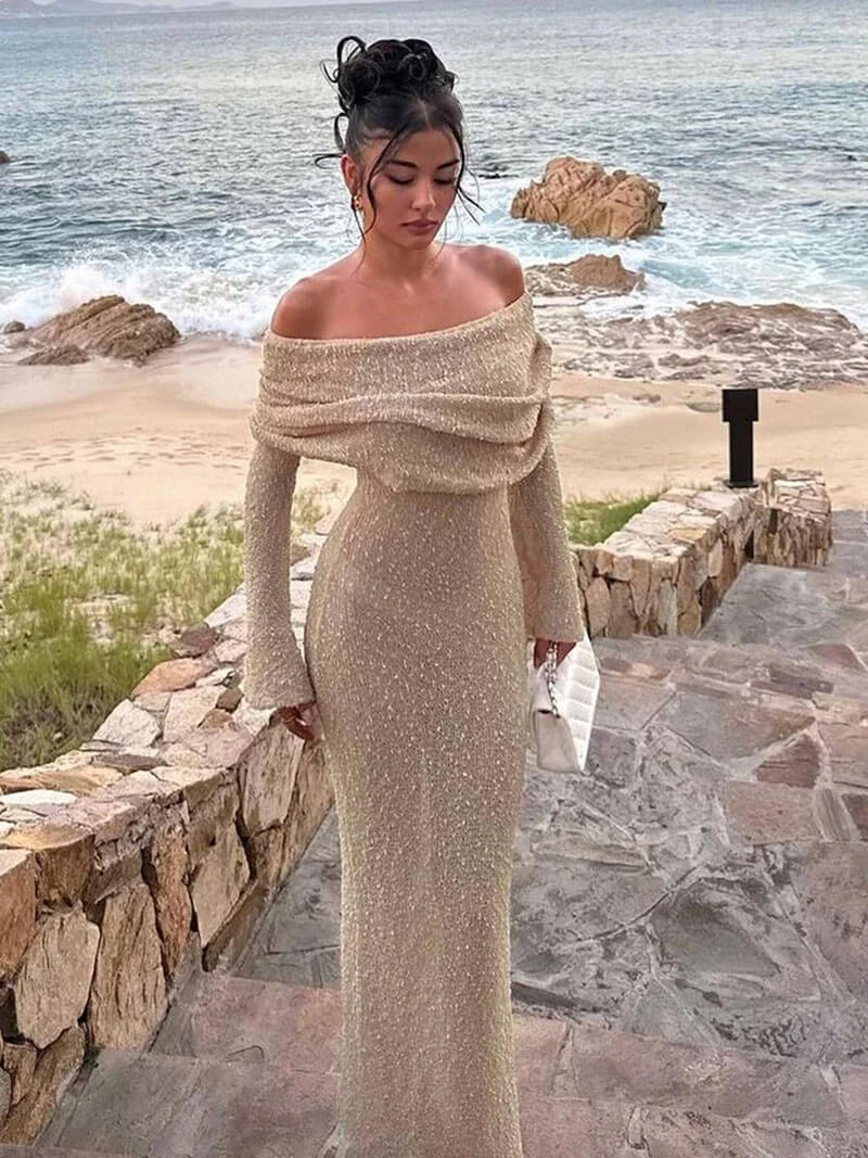 Cathrine | Elegant Skulderløs Kjole for Kvelden