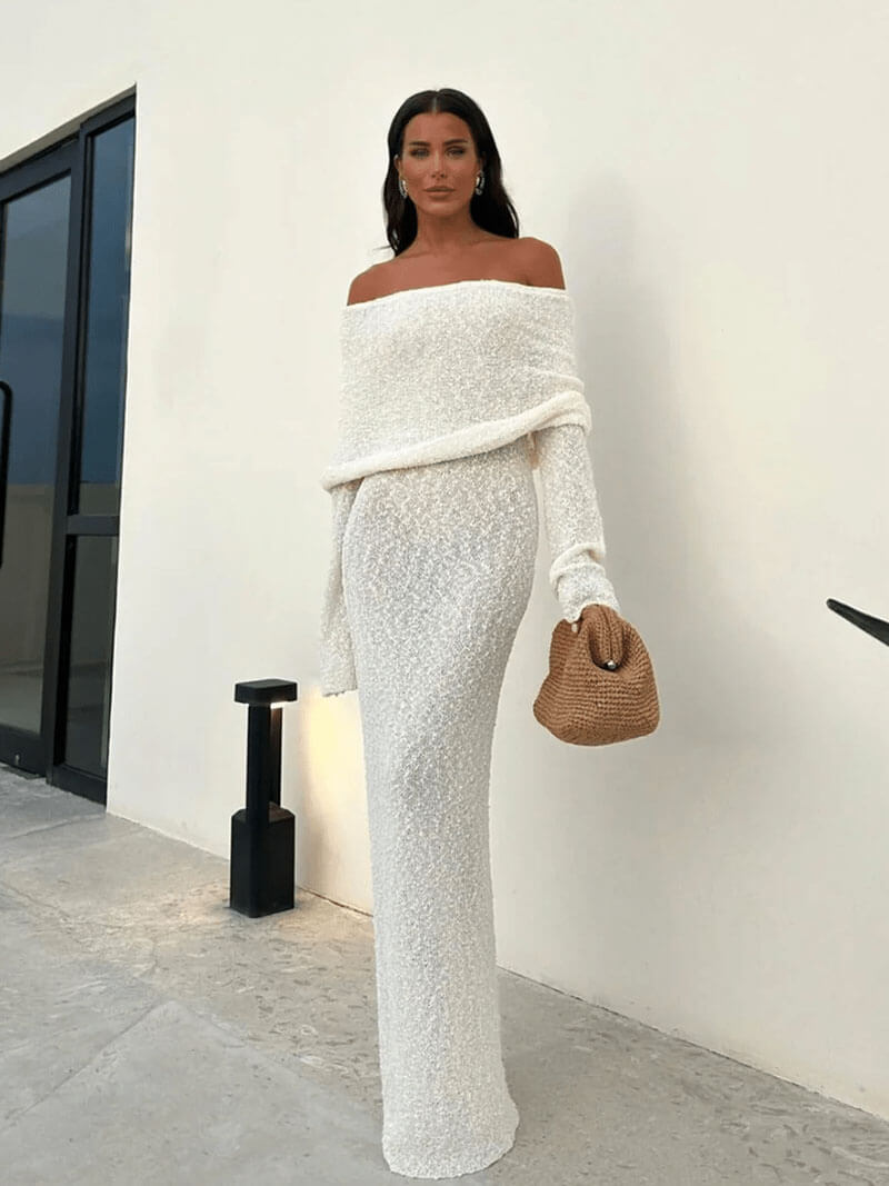 Cathrine | Elegant Skulderløs Kjole for Kvelden