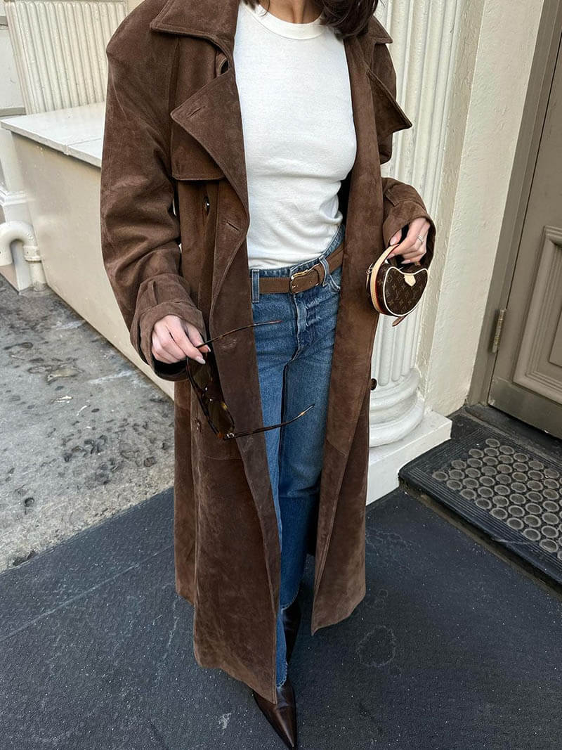 Emilia | Damen Winter Suede Doppelknopf Mantel