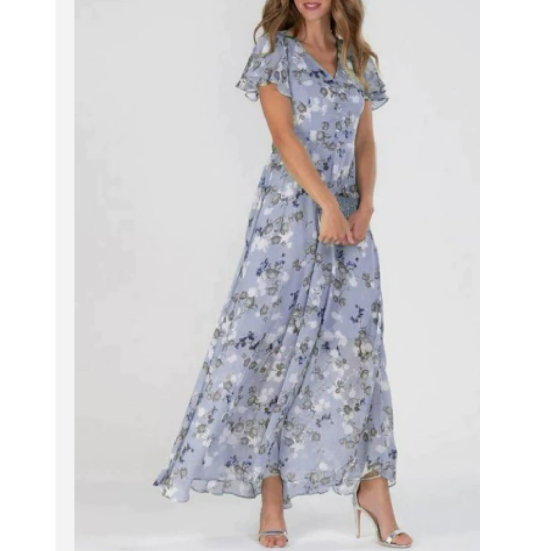 Victoria | Damen Boho-Maxikleid mit Flatterärmeln