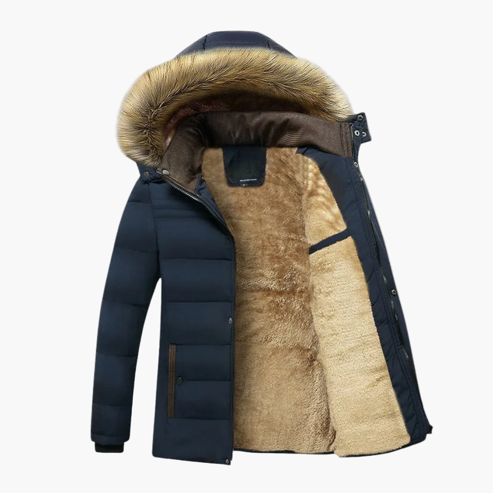 Karl | Herren Robuste Winterjacke mit Kapuze und Fellfutter