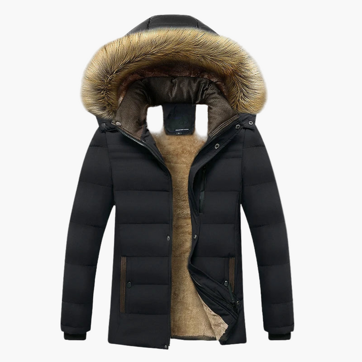 Karl | Herren Robuste Winterjacke mit Kapuze und Fellfutter