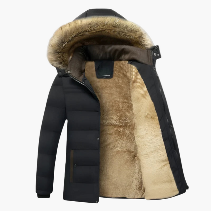 Karl | Herren Robuste Winterjacke mit Kapuze und Fellfutter