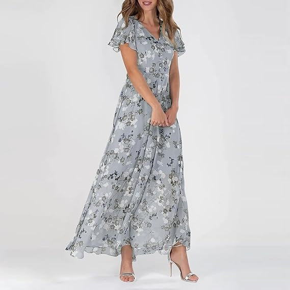 Victoria | Damen Boho-Maxikleid mit Flatterärmeln