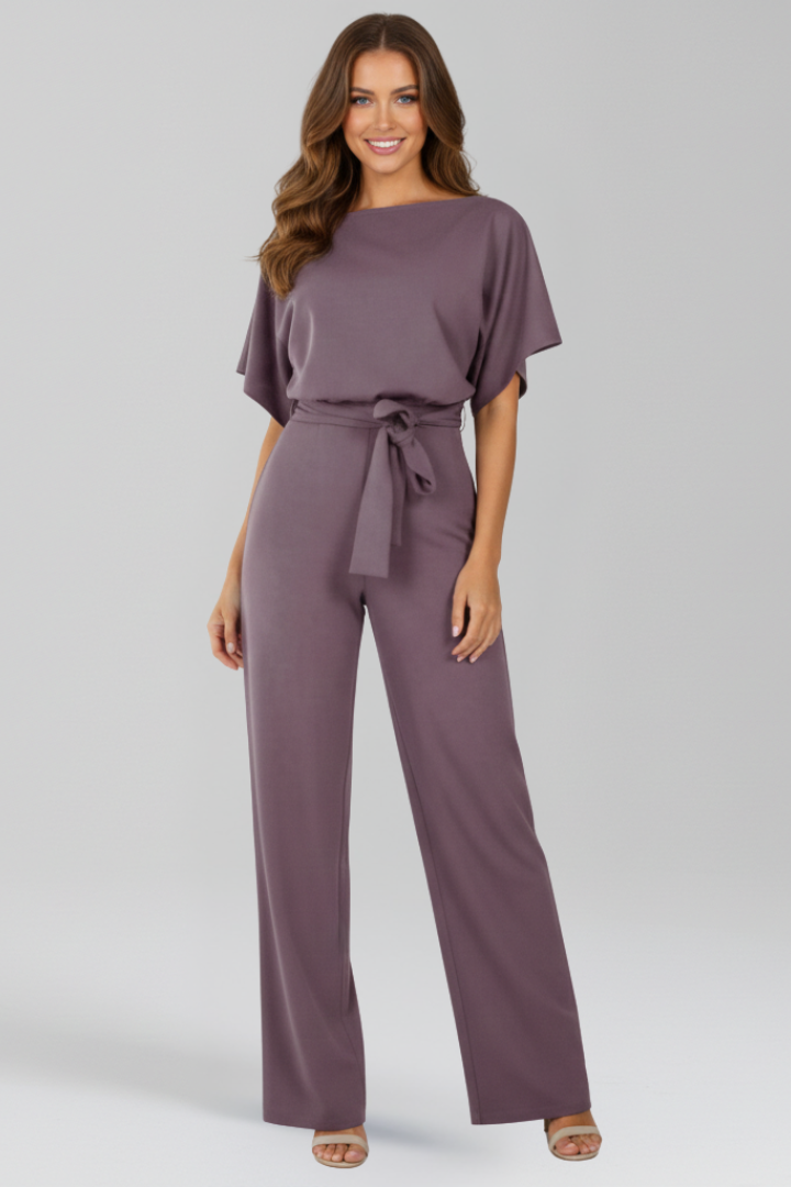Jasmin | Damen Klassischer Wide-Leg Jumpsuit mit Bindegürtel