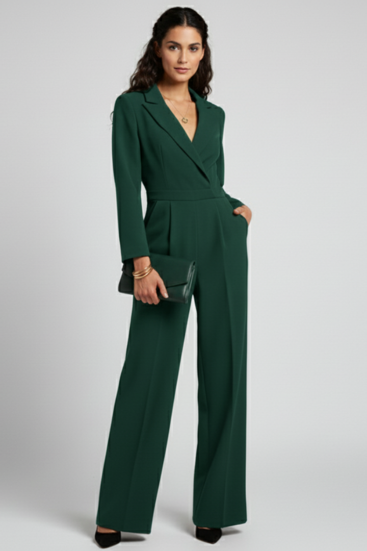 Greta | Damen Rundhals Klassischer Jumpsuit mit Taillenband