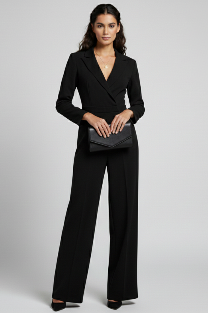 Greta | Damen Rundhals Klassischer Jumpsuit mit Taillenband