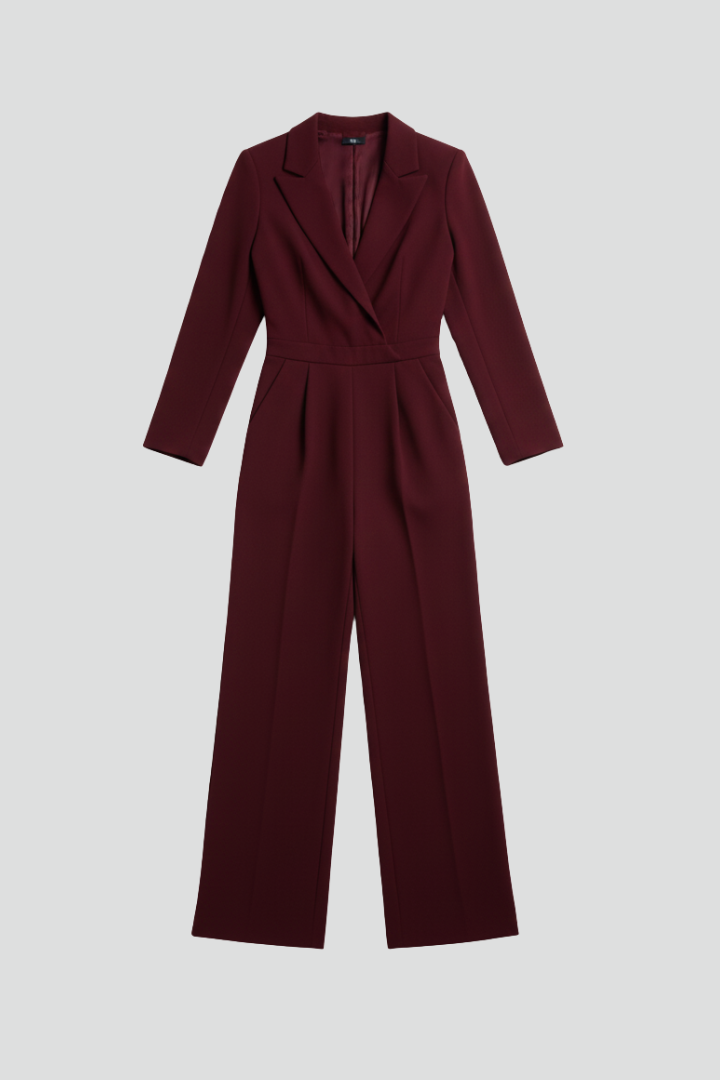 Greta | Damen Rundhals Klassischer Jumpsuit mit Taillenband