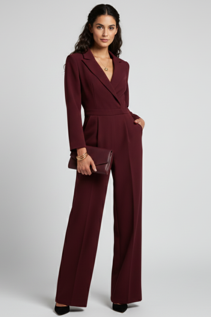 Greta | Damen Rundhals Klassischer Jumpsuit mit Taillenband